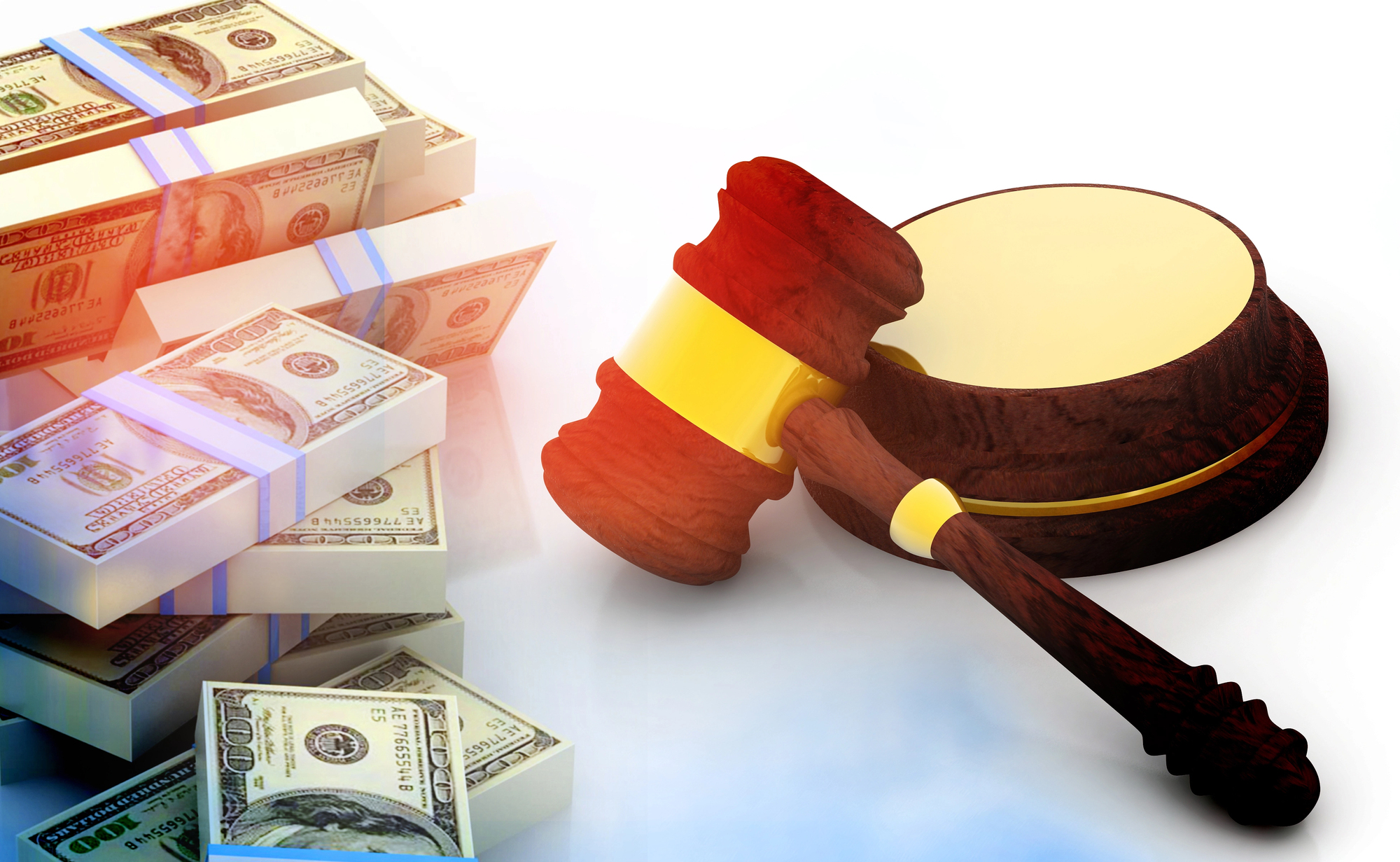 Financial misconduct illustration showing cash and a judge’s gavel, representing legal consequences, fraud risks, and enforcement actions against financial misconduct.
